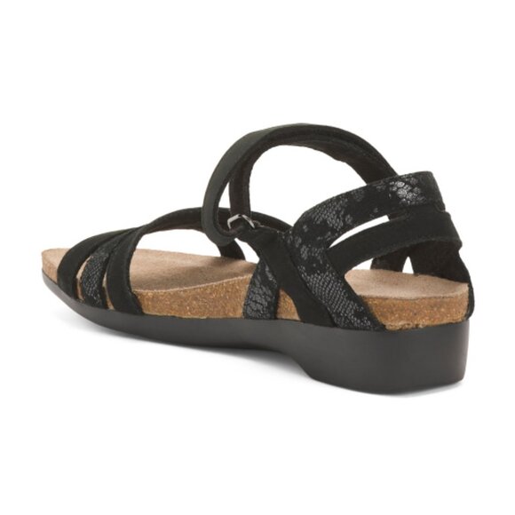 NEW MUNRO Suede Summer Comfort Sandals black combo for women 462TN - Picture 3 of 9